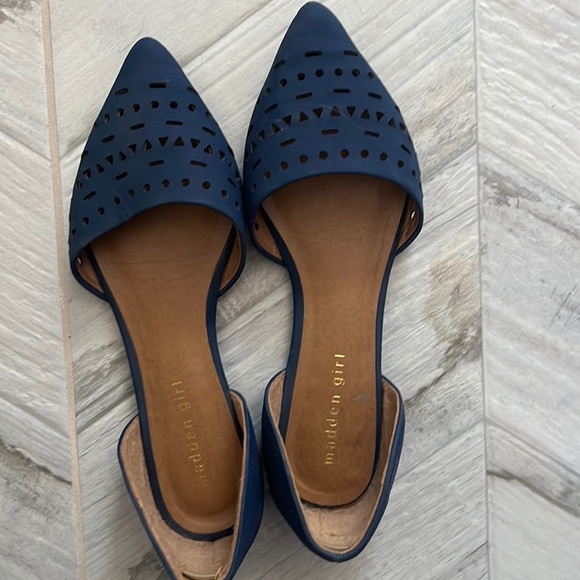 Madden Girl Shoes - Madden Girl Navy Perforated Pointed-Toe Flats